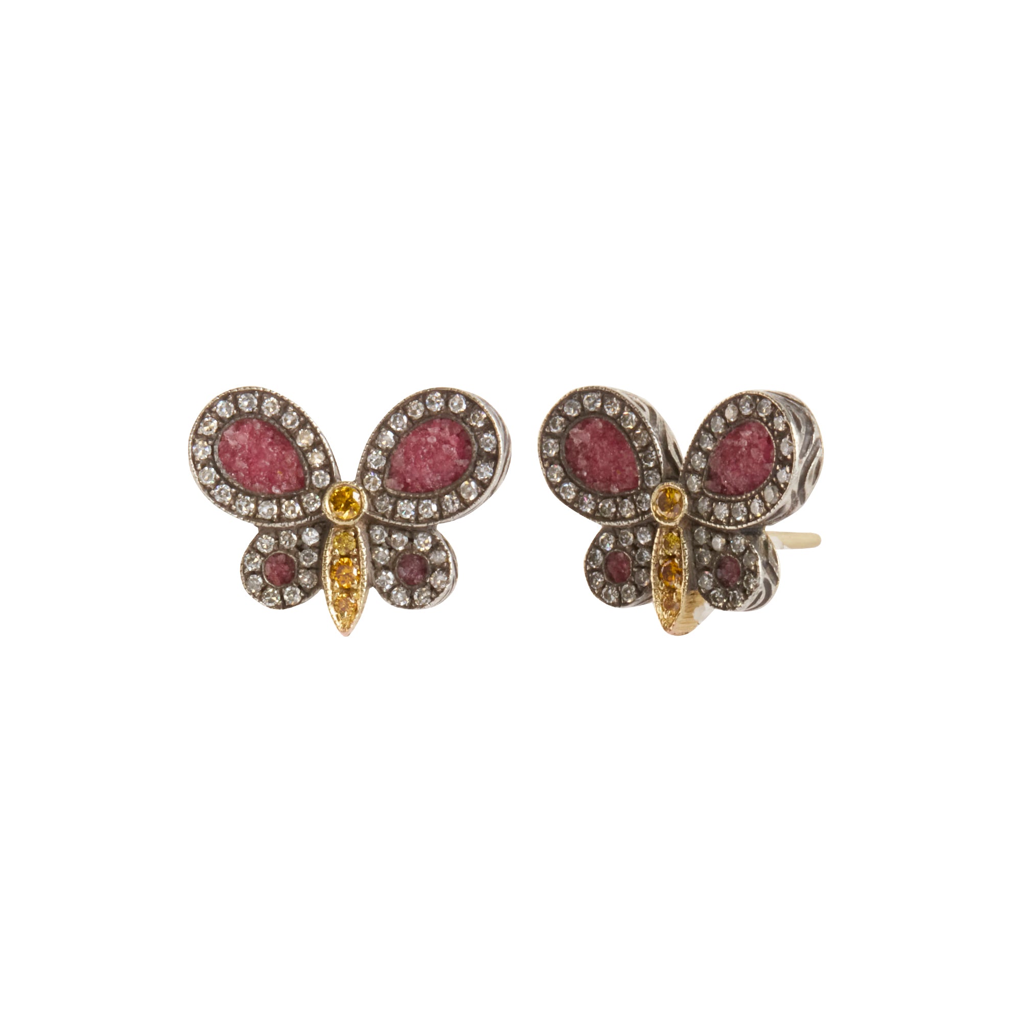 Diamond and Fancy Diamond Micro Mosaic Butterfly Earrings
