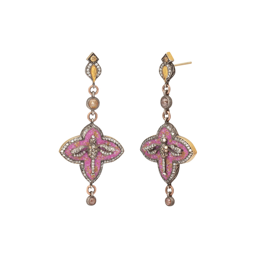 Sevan Bıçakçı Dragonfly Micro Mosaic Drop Earrings - Pink - Earrings - Broken English Jewelry