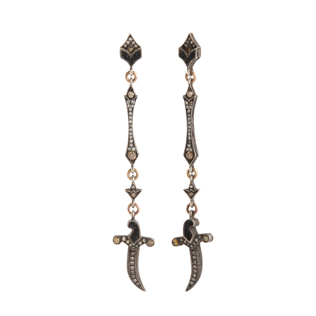 Diamond and Fancy Diamond Dagger Linear Drop Earrings