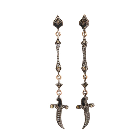 Diamond and Fancy Diamond Dagger Linear Drop Earrings - Main Img