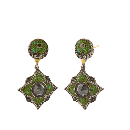 Green Micro Mosaic Drop Earrings - Main Img