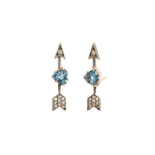 Aquamarine and Diamond Arrow Studs - Main Img