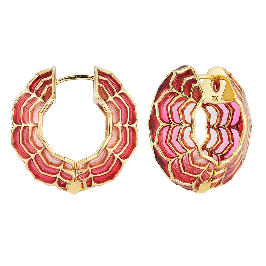 Ark Dreamweaver Hoops - Pink Aura - Earrings - Broken English Jewelry, front and angled view