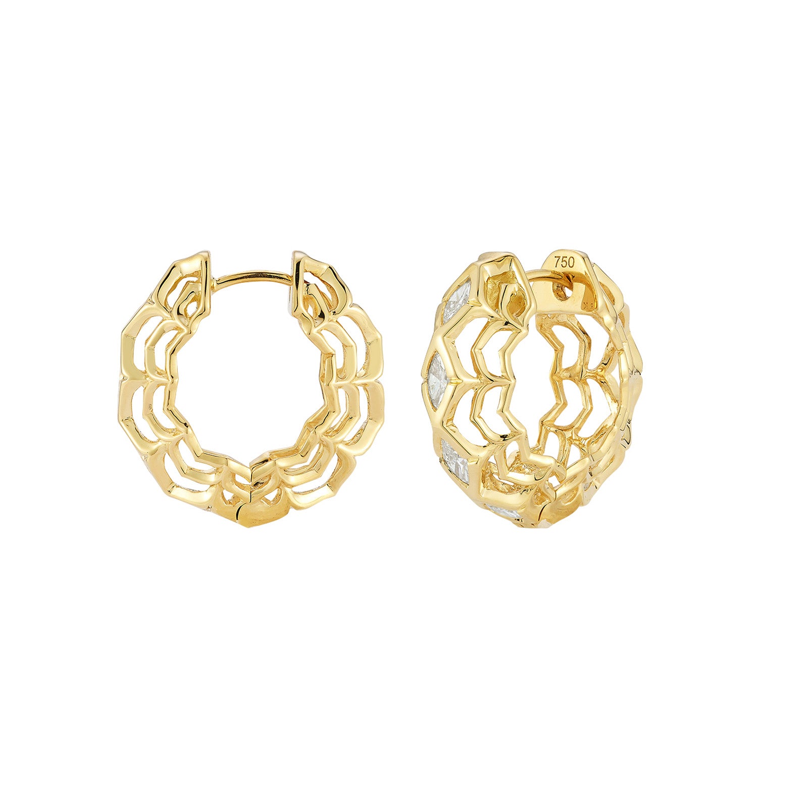 Ark Small Dreamweaver Huggies - Diamond - Earrings - Broken English Jewelry, front and side view