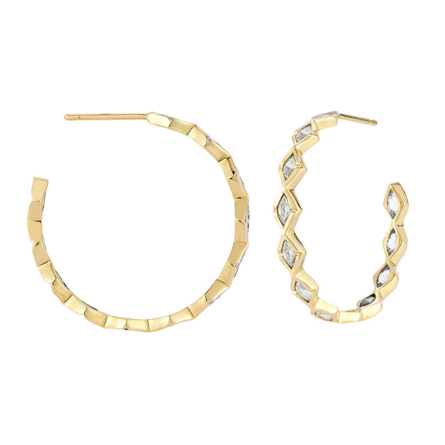 Ark Dreamscapes Hoops - Diamond - Earrings - Broken English Jewelry, front and side view