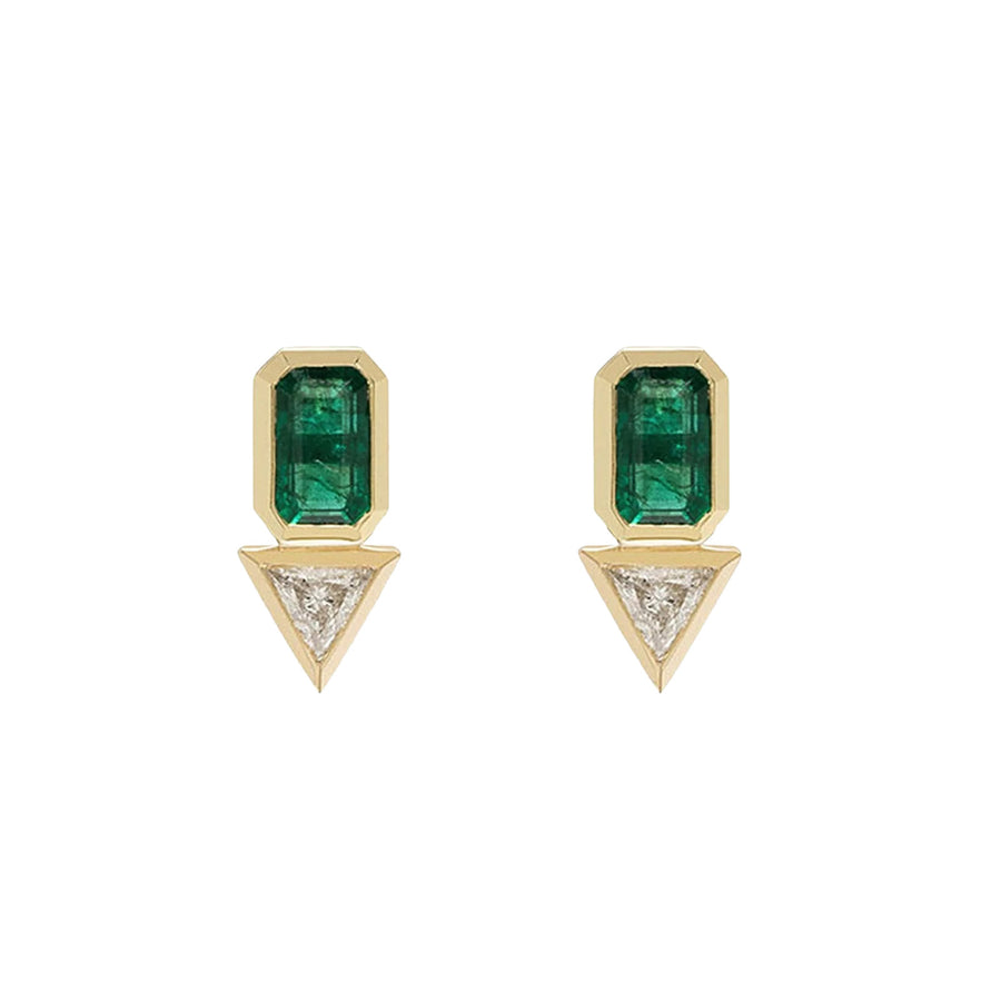 Azlee Trillion Emerald and Diamond Stud Earrings - Earrings - Broken English Jewelry