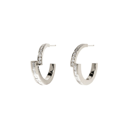 Mixed Cut Hoops - Diamond and White Gold - Main Img