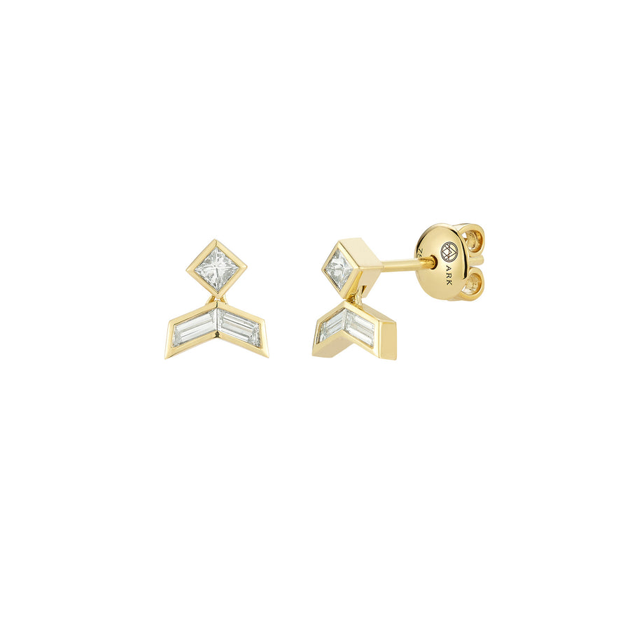 Ark Vibrations Baby Stud Earrings - Diamond - Earrings - Broken English Jewelry, front and angled view