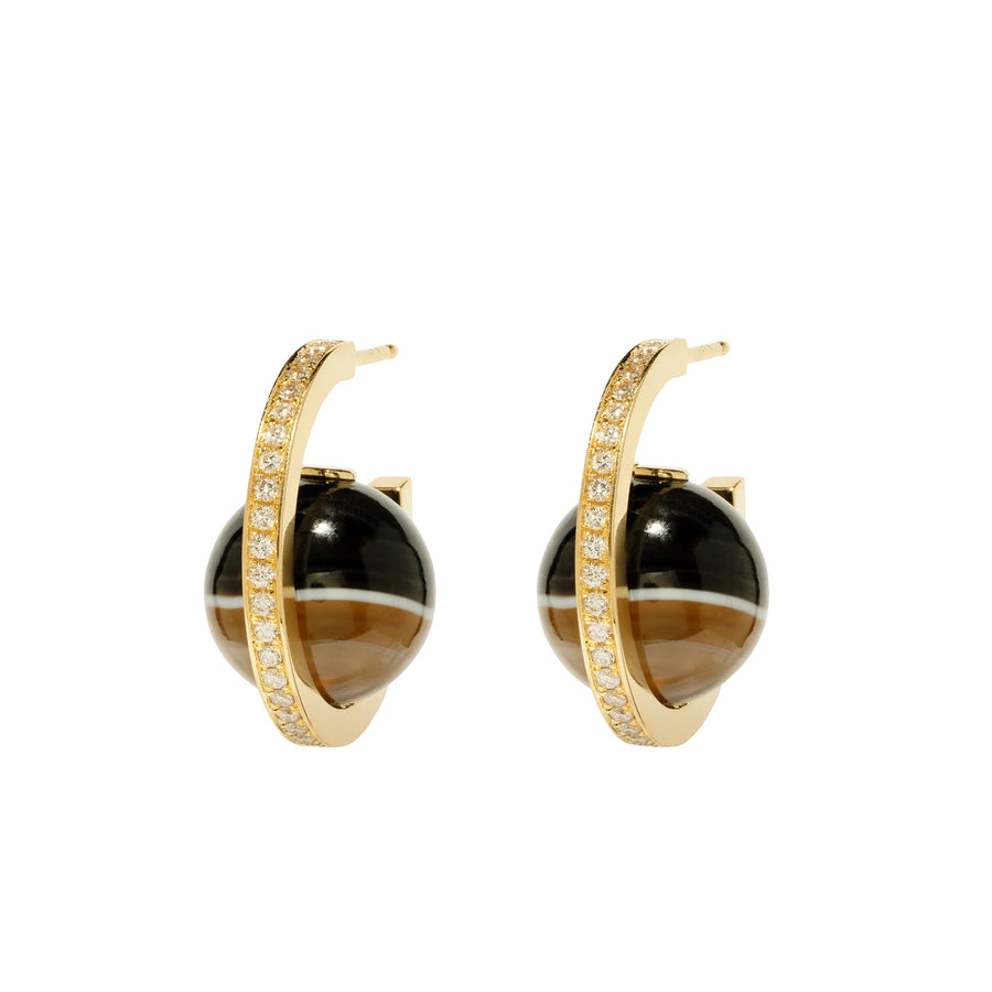 Azlee Horizon Agate Diamond Hoops - Earrings - Broken English Jewelry front view