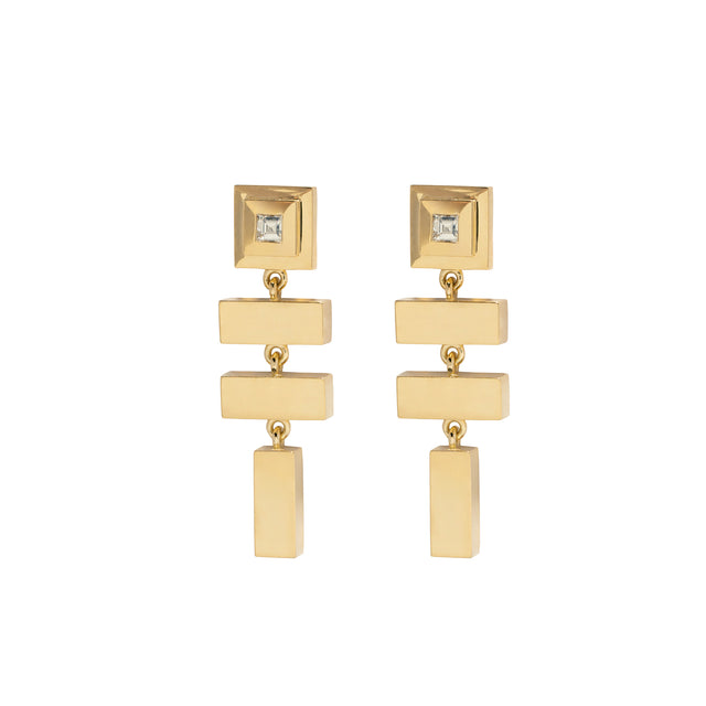 Diamond Gold Bar Staircase Earrings