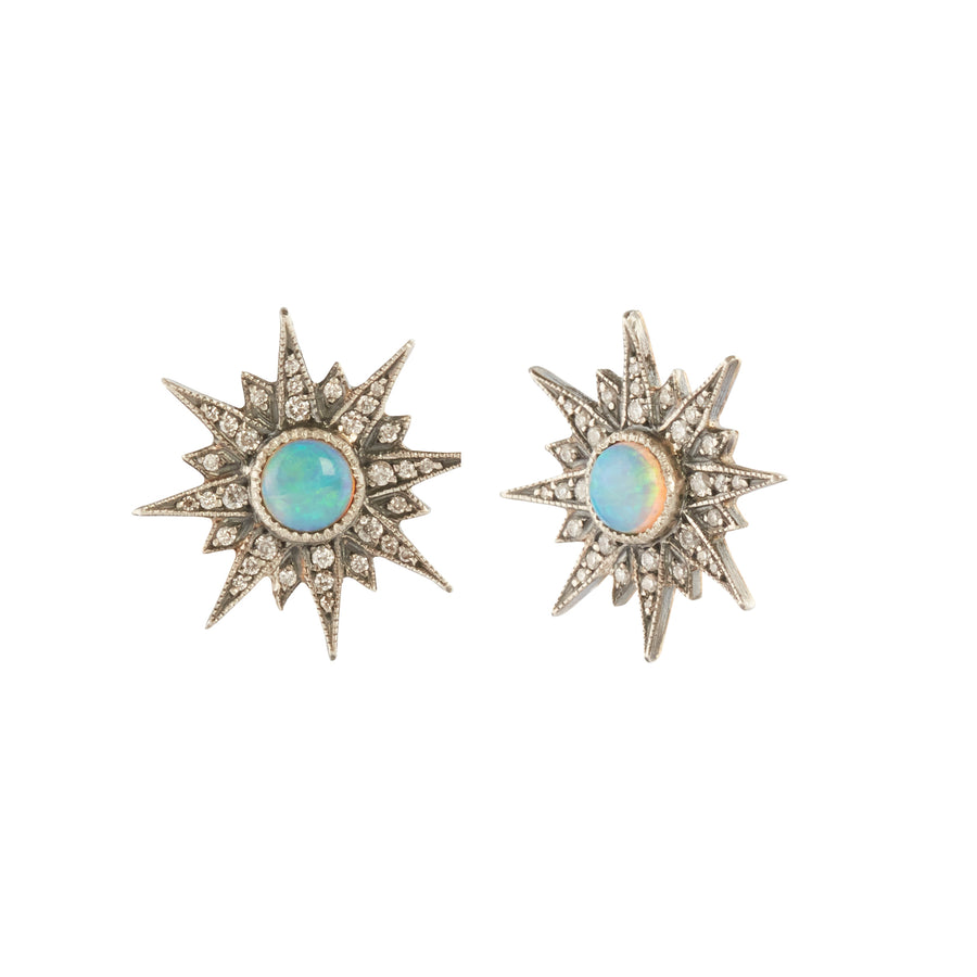 Arman Sarkisyan Opal and Diamond Starburst Stud Earrings, front and side view