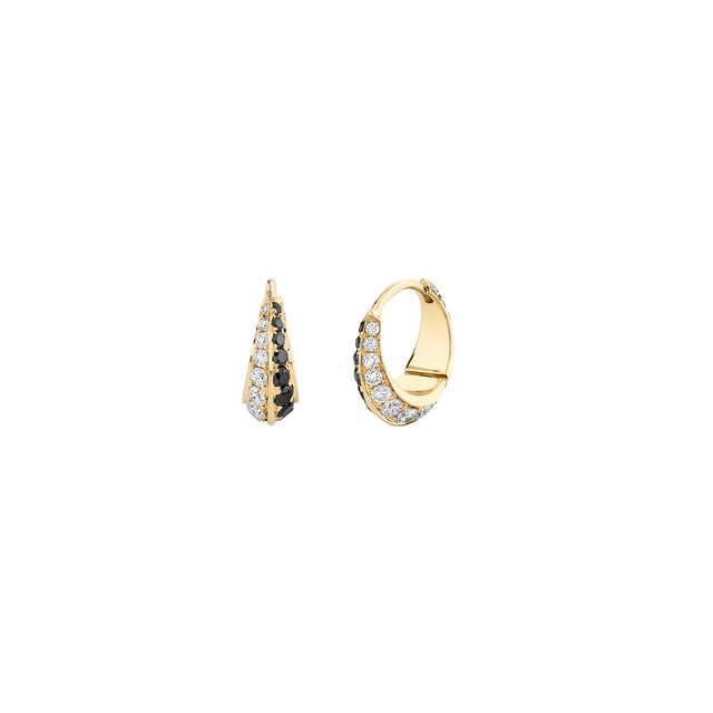Lizzie Mandler Mini Black and White Pave Diamond Othello Huggies - Earrings - Broken English Jewelry front and side view