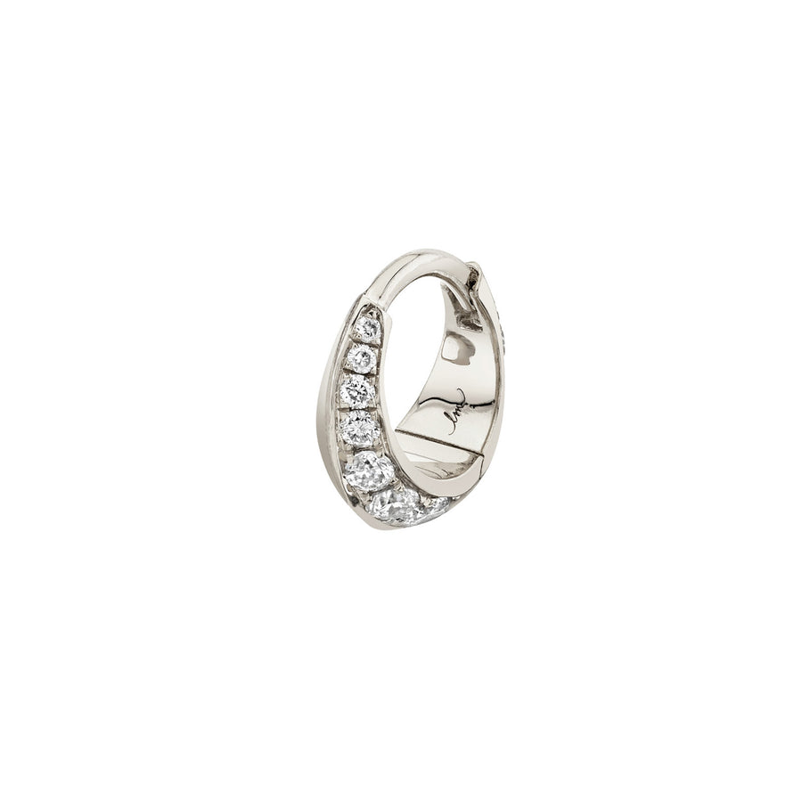 Lizzie Mandler One Sided Mini Pave Diamond Crescent Hoop - Left - Earrings - Broken English Jewelry side view