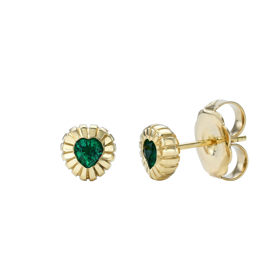 Retrouvai One-Of-A-Kind Heirloom Emerald Heart Studs - Earrings - Broken English Jewelry front and side view