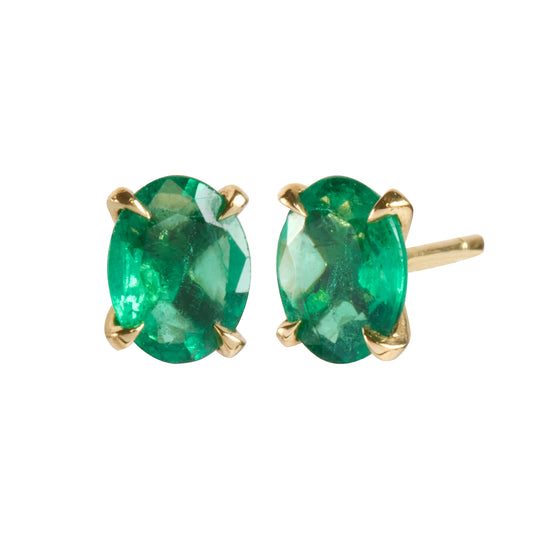 Emerald Oval Stud Earrings - Main Img