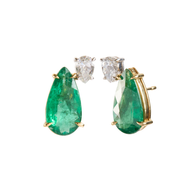 Emerald Double Pear Stud Earrings