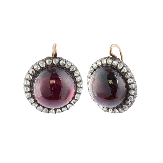 Garnet and Diamond Ear Pendant Earrings