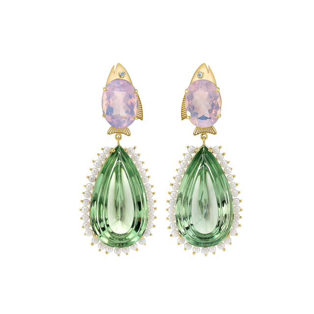 Daniela Villegas - Lavender Amethyst, Green Amethyst, Diamond and Pearl Nixie Into The Deep Earrings