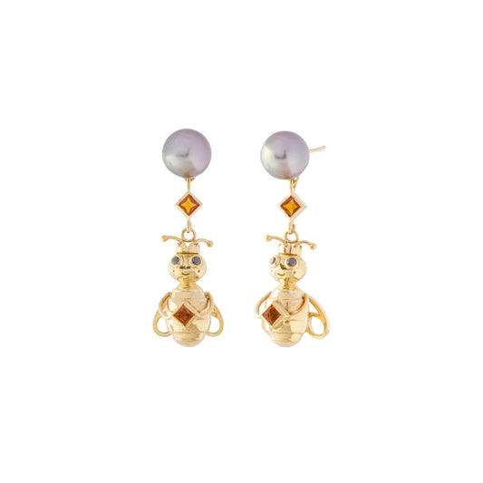 Citrine and Diamond Bee Earrings - Main Img