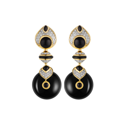 Round Black Jade & Diamond Pneu Earrings - Main Img