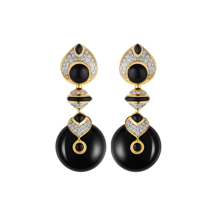 Marina B Round Black Jade & Diamond Pneu Earrings - Earrings - Broken English Jewelry