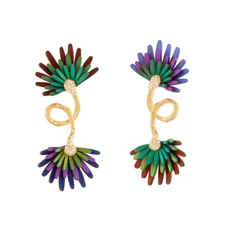 Mike Joseph Multi Hue Double Flower Earrings - Earrings - Broken English Jewelry front view