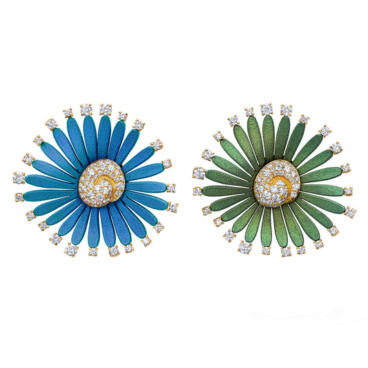 Flower Earrings - Olympic Blue and Seafoam Green - Main Img