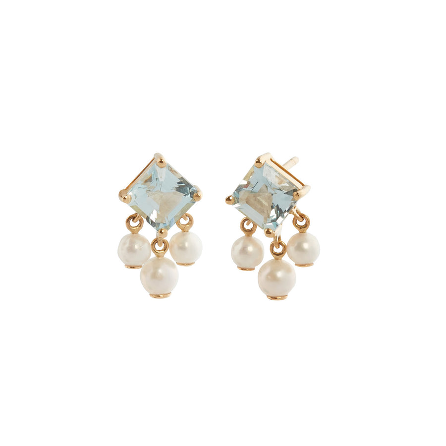 YI Collection Nymph Earrings - Aquamarine and Pearl - Earrings - Broken English Jewelry front and angled view