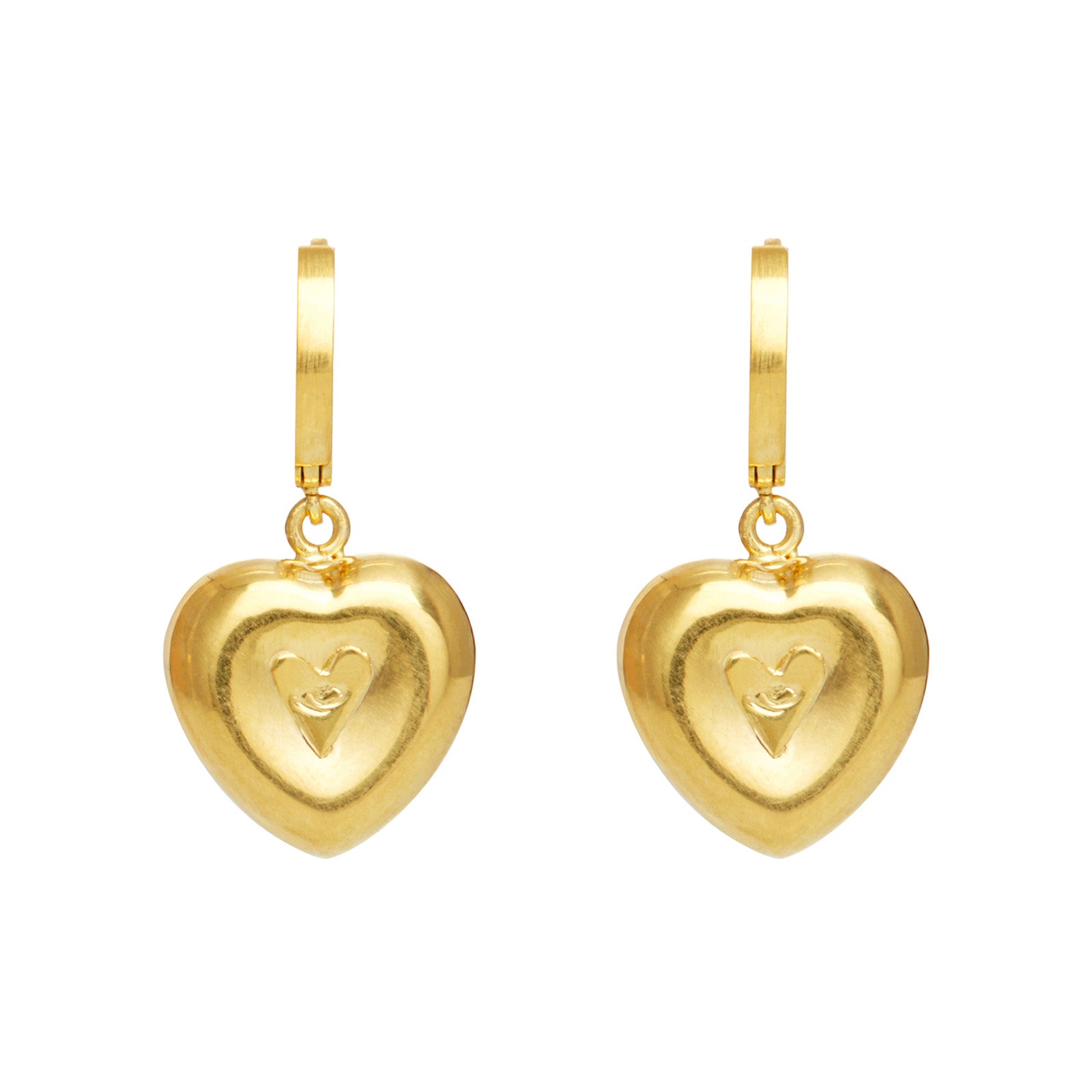 Puffy Heart Huggies by Christina Alexiou - Earrings - Broken English Jewelry back view