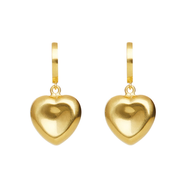 Puffy Heart Huggies by Christina Alexiou - Earrings - Broken English Jewelry front view