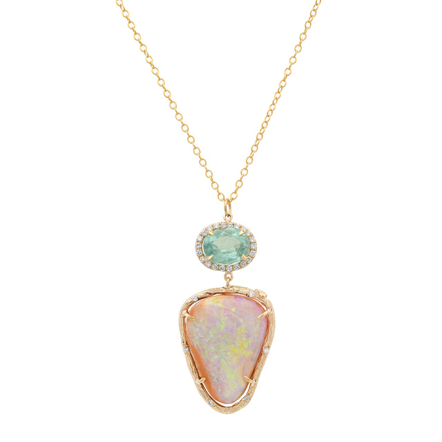 Pink Opal, Aqua Tourmaline and Diamond Necklace