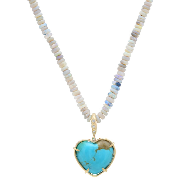 Turquoise Heart and Opal Beaded Necklace