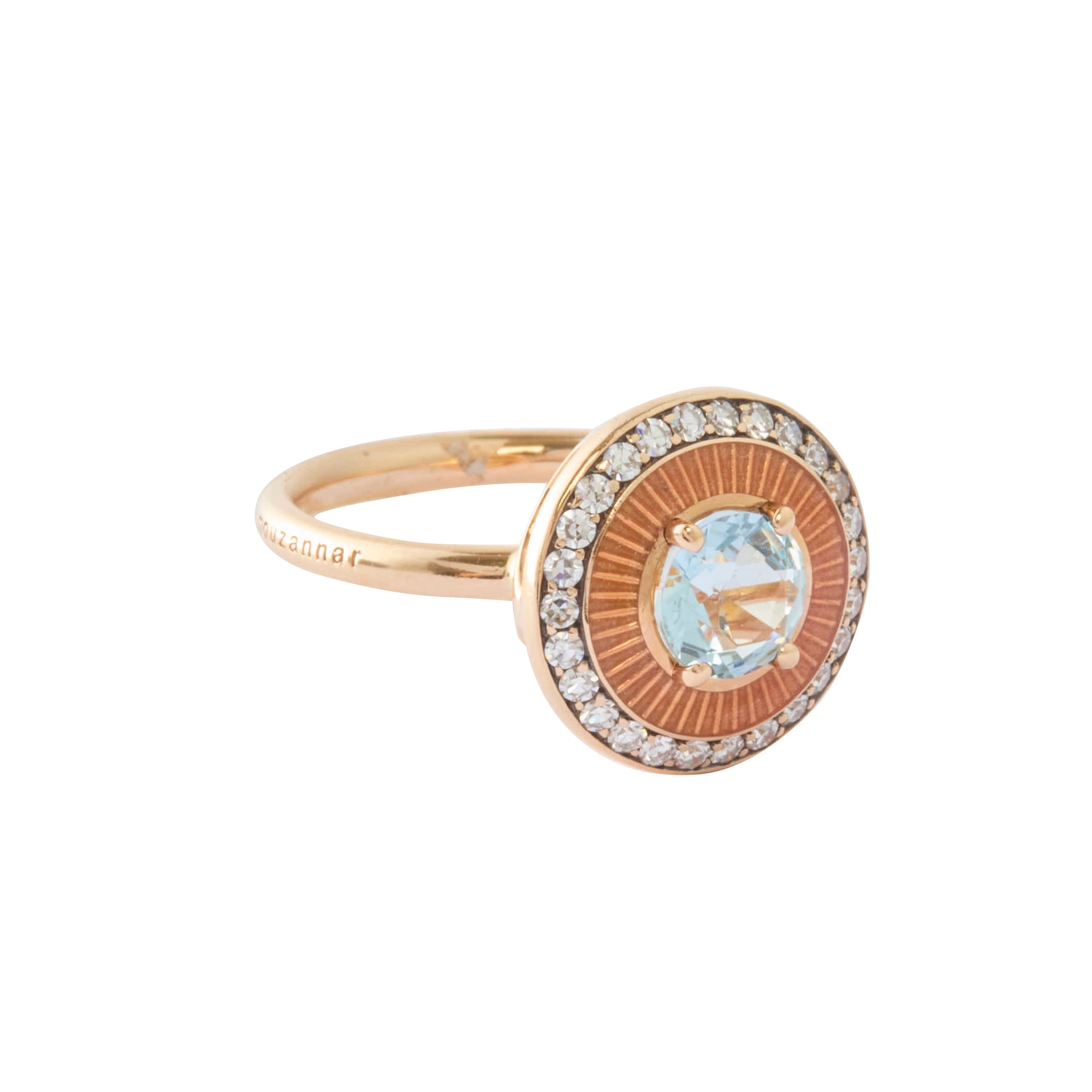 Mina Ring with Diamond and Aquamarine Orange Enamel