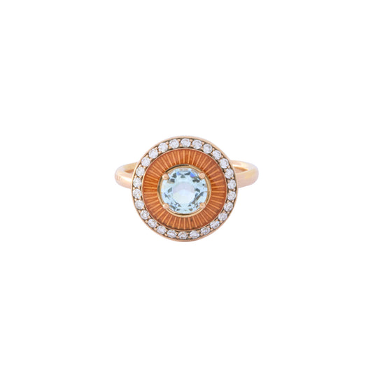 Mina Round Aquamarine Ring - Orange Enamel - Main Img