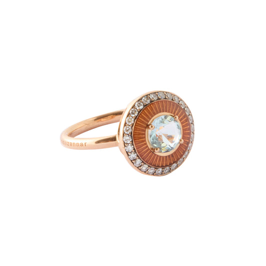 Mina Round Aquamarine Ring - Orange Enamel