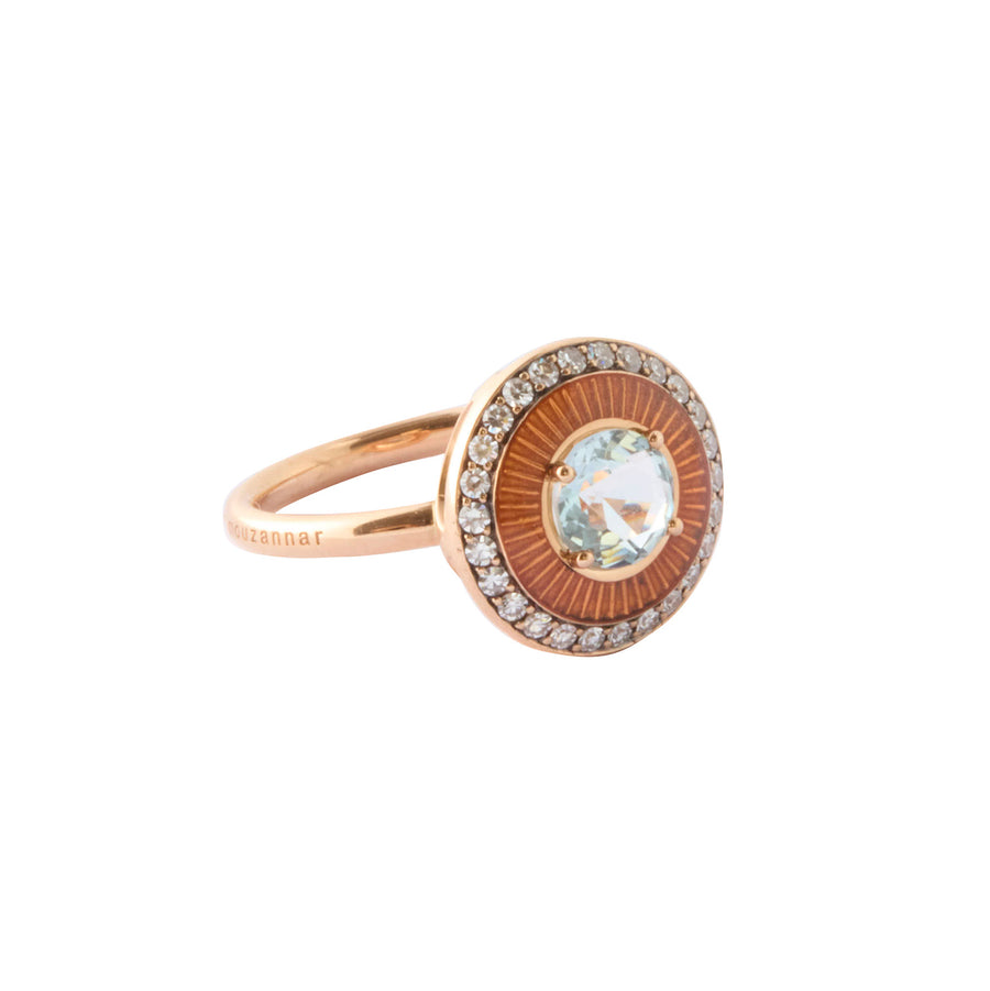 Selim Mouzannar Mina Round Aquamarine Ring - Orange Enamel - Rings - Broken English Jewelry