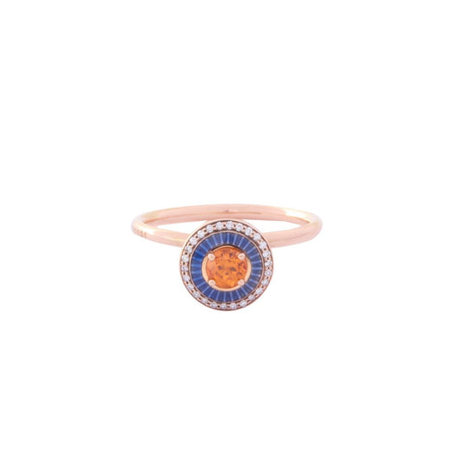 Mina Round Spessartine Garnet Ring - Navy Blue Enamel - Main Img