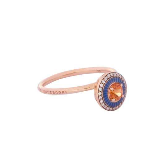 Mina Round Spessartine Garnet Ring - Navy Blue Enamel