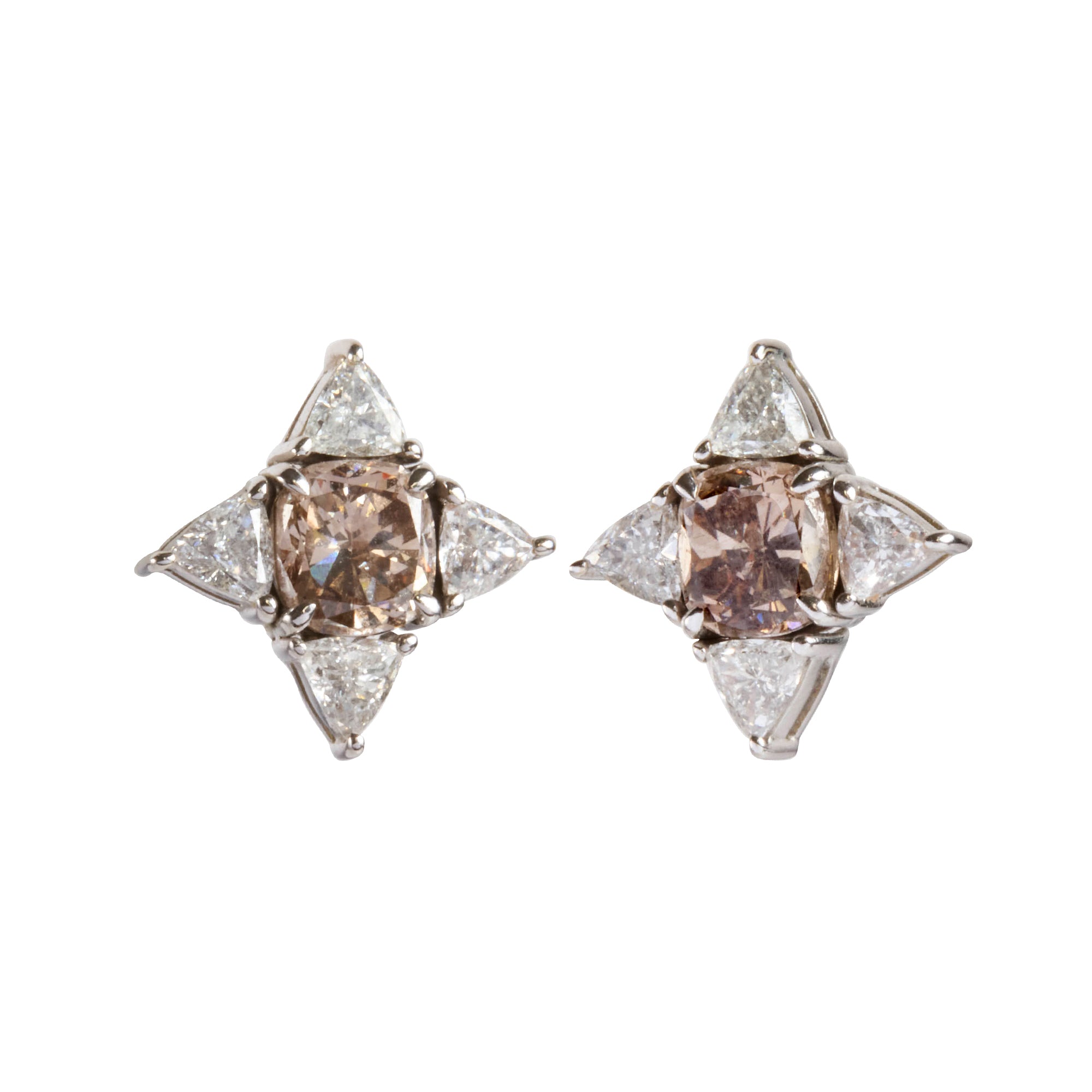 Brown and Diamond Star Stud Earrings