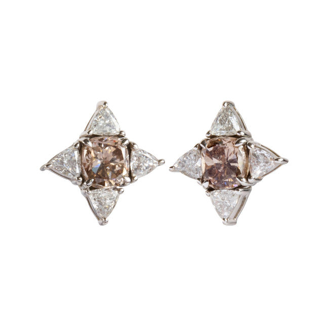 Brown and Diamond Star Stud Earrings