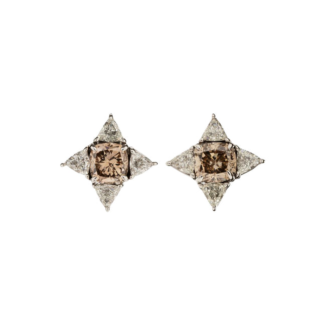 Brown and Diamond Star Stud Earrings