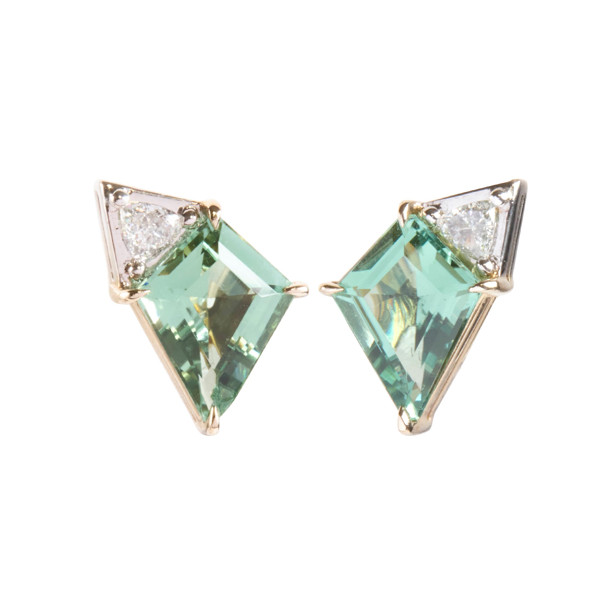 Green Tourmaline Geometric Stud Earrings