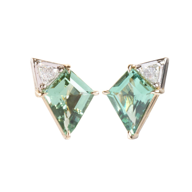 Green Tourmaline Geometric Stud Earrings