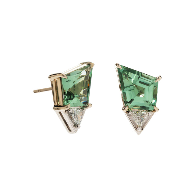 Green Tourmaline Geometric Stud Earrings