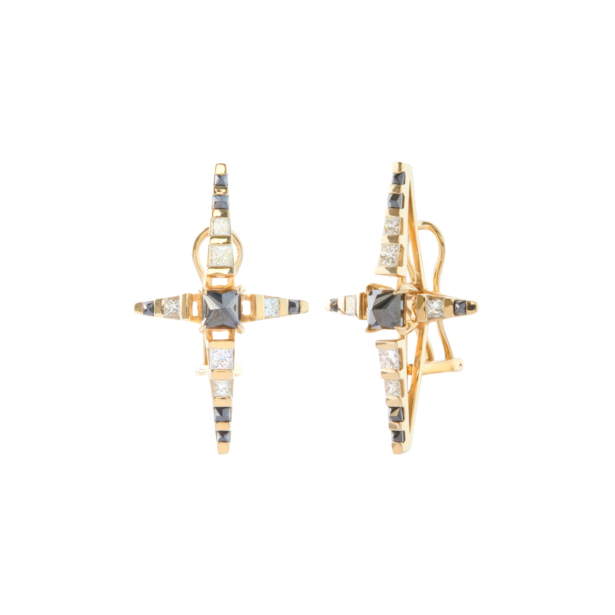 North Star Earrings - Black Diamond and White Diamond