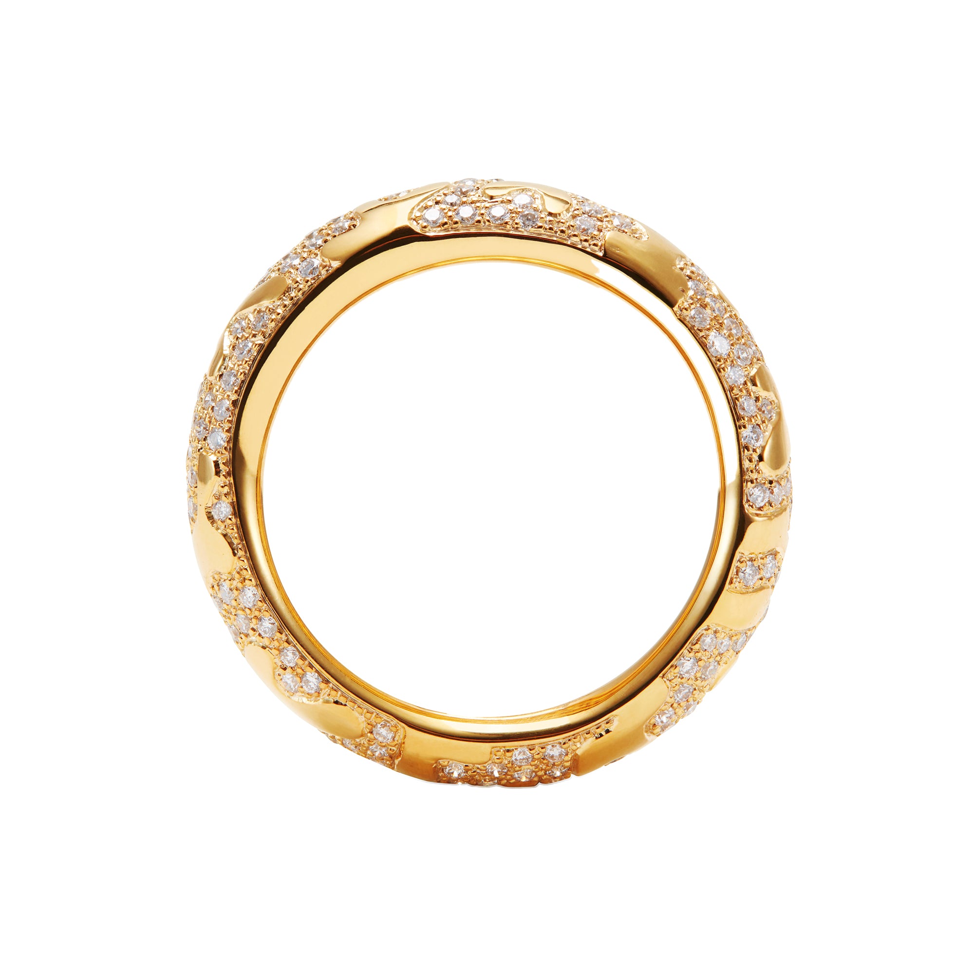 Debossed I Ring with Pave Diamonds