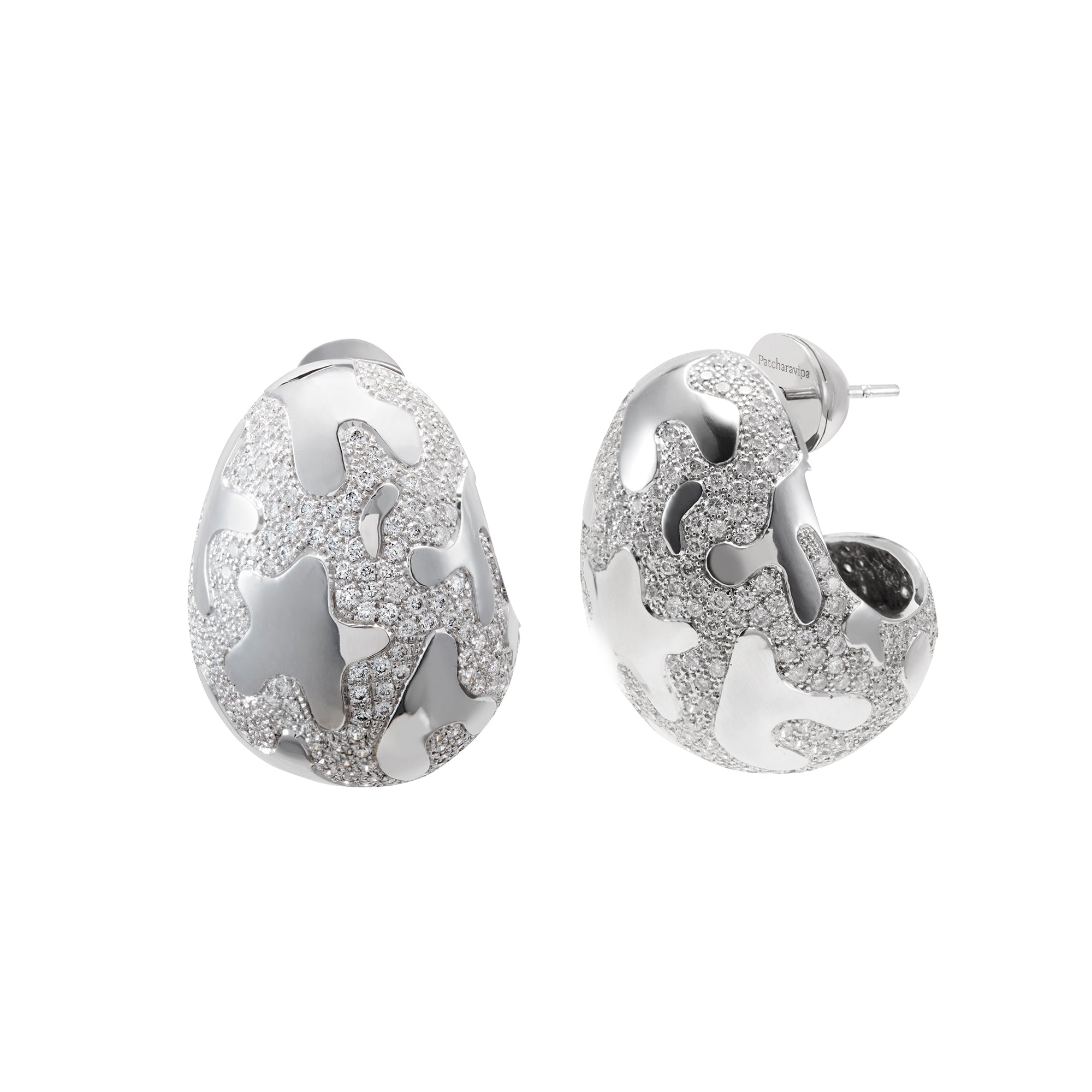 Debossed I Earrings with Pave Diamonds