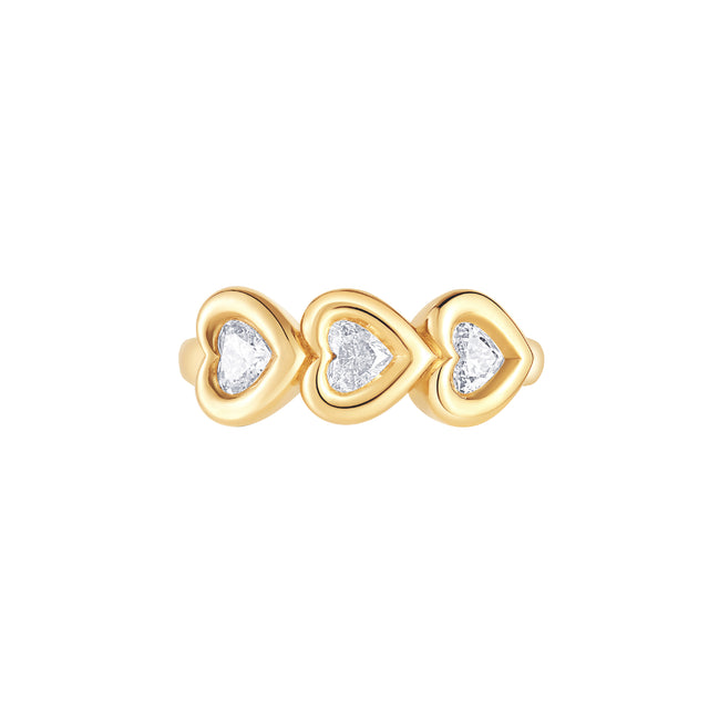 Carbon & Hyde - Diamond Puffy Trio Heart Ring