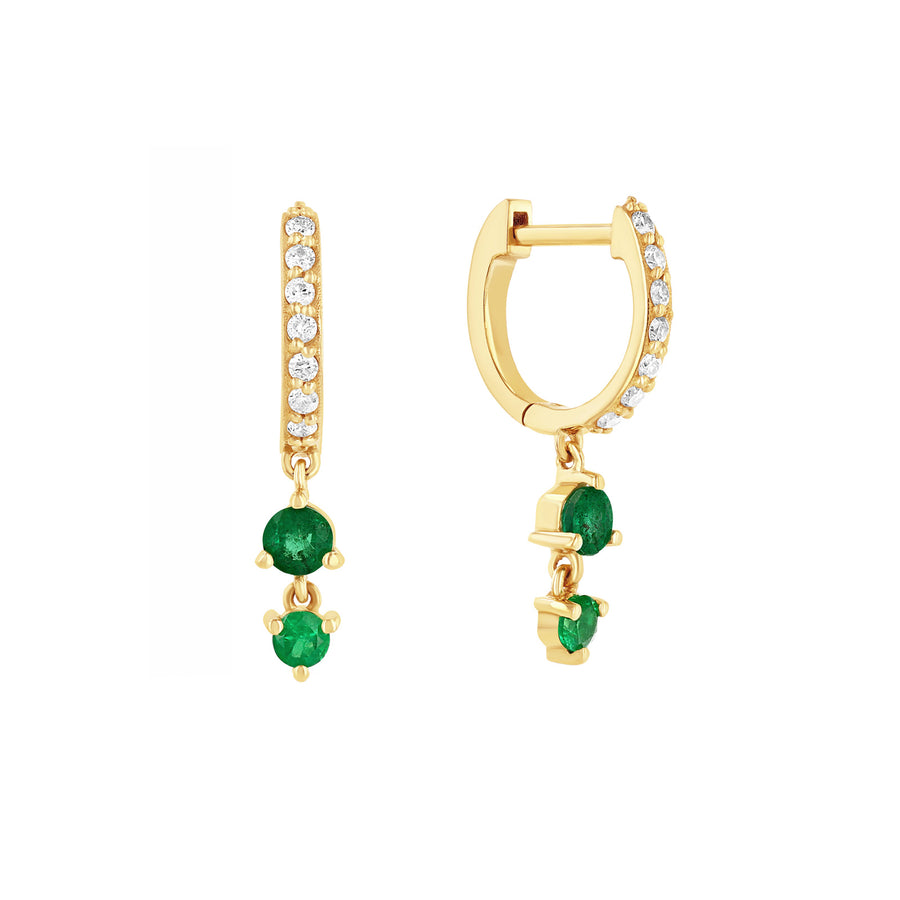 Carbon & Hyde Emerald Stardust Huggies - Yellow Gold - Earrings - Broken English Jewelry front and side view