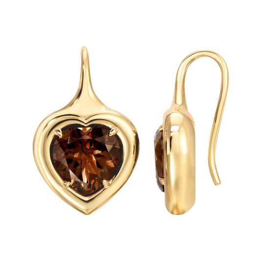 Smoky Quartz Heart Eclipse Earrings - Main Img